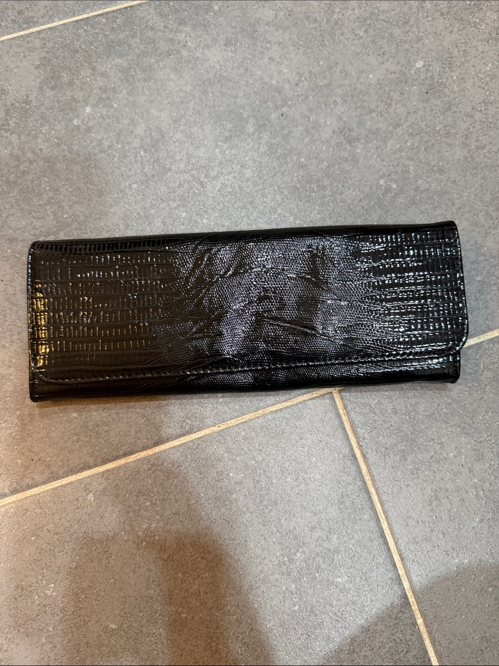 Big Buddha Black Lizard-Texture Fold-Over Clutch